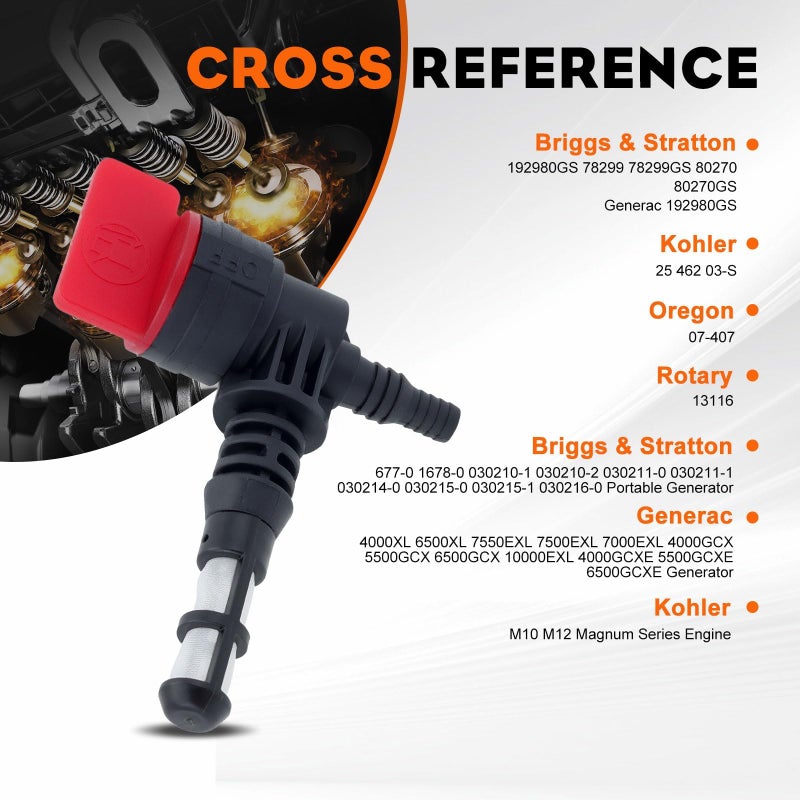 Hipa صمام إيقاف الوقود Hipa 192980GS وفلتر الوقود لـ 78299GS 80270GS Kohler 25 462 03-S Craftsman Snapper Troy-Bilt مولد محمول CH11 CH12.5 CH13 CH14 CH15 CH410 CH430 CH450 CH5 CH6 CV460 - Image 2